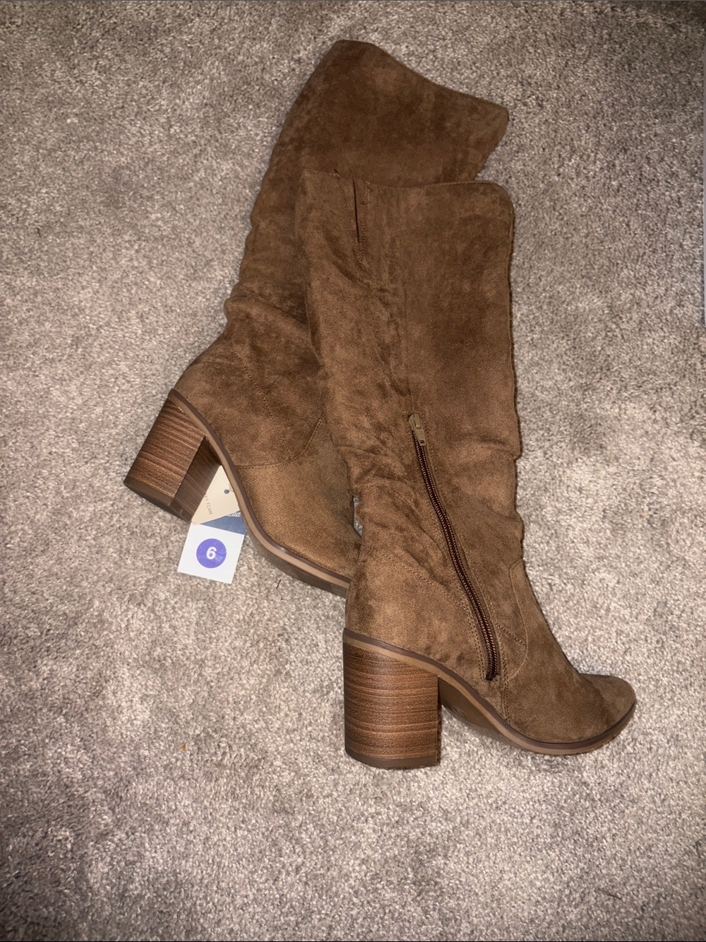 Women's Brown Suede Mid-Calf Block Heel Boots size 6